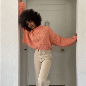 ORANGE URBAN OUTFITTERS MILA MOCK NECK CROPPED SWEATER